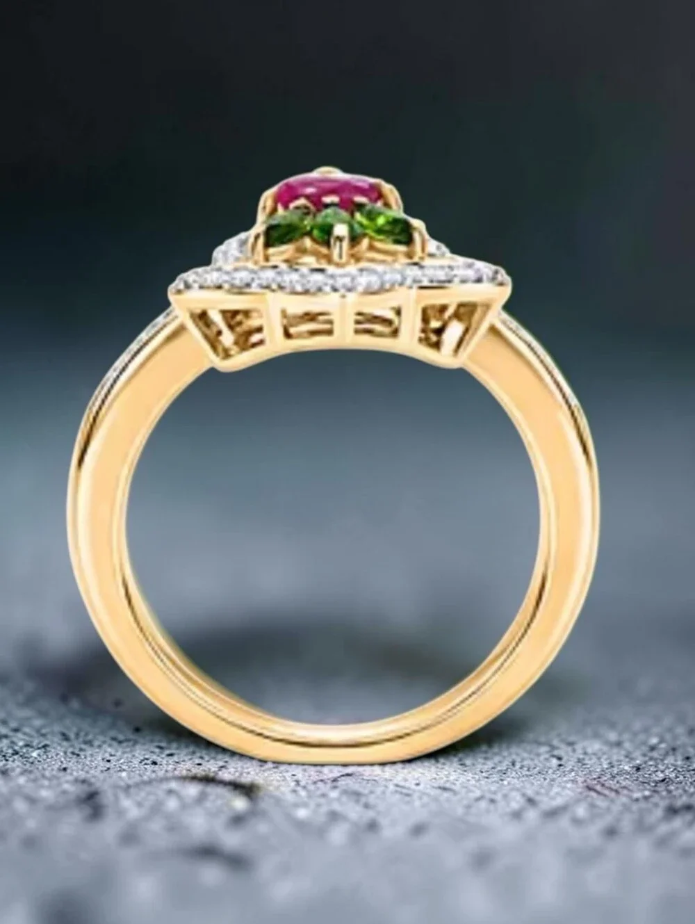 Ruby (FF) & Multi Gemstone 1.65 ctw Ring  18K Vermeil Yellow Gold Over Sterling